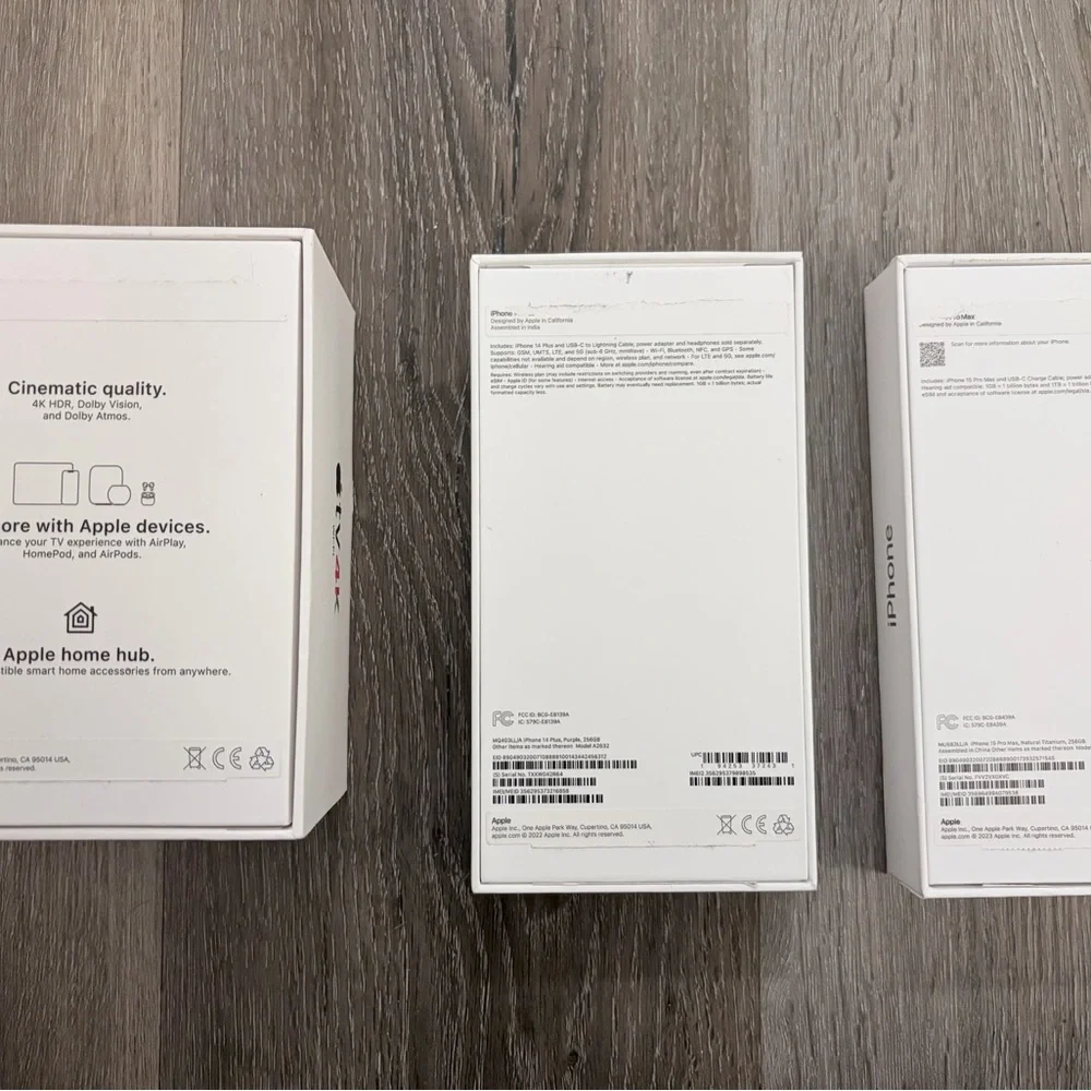 Apple iPhone boxes Apple TV box